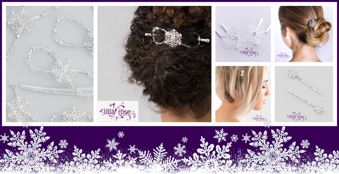 WINTER WONDER Shimmering snowflake gently settles amidst the lucid crystals of ice blue, aurora borealis, and clear. A delicate arrangement of silver plated beadwork and faceted glass. Perfect for the updo, the warm winter scarf, and even as napkin rings at a lovely holiday dinner setting.