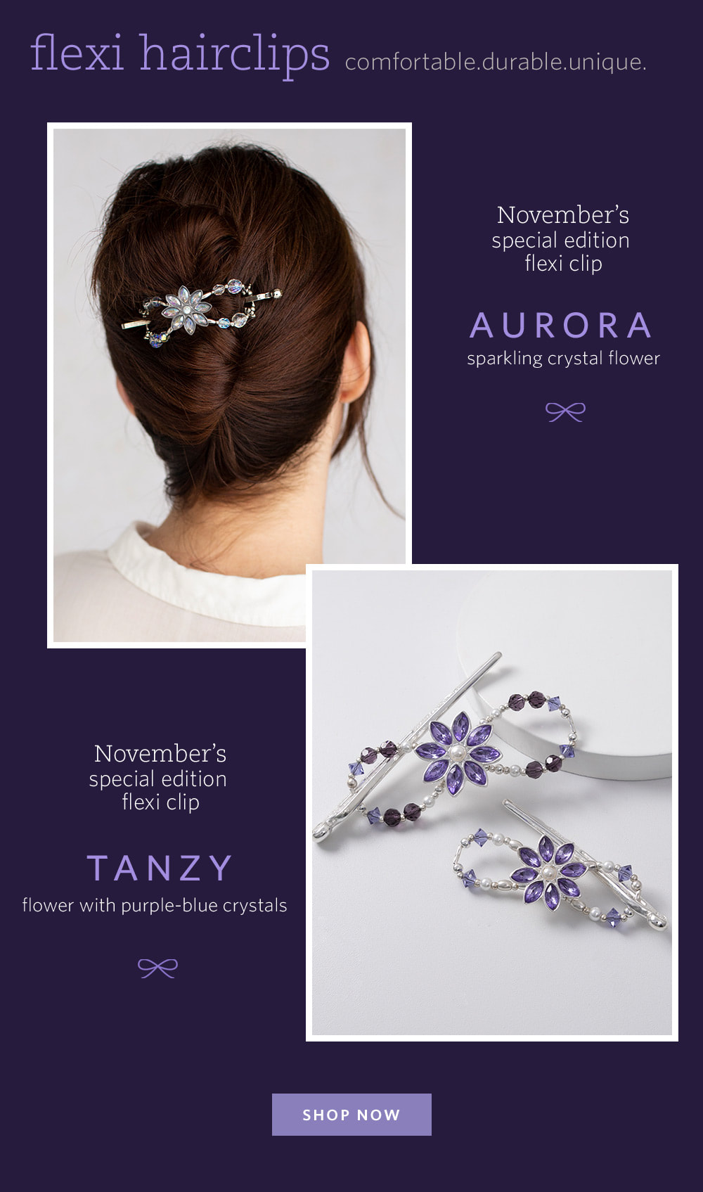 AURORA - Crystal aurora borealis flower shimmers and shines. November '19 Flexi-of-the-month available thru the month of November or while supplies last.